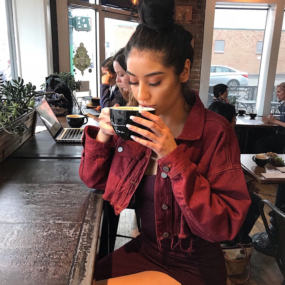 Denim maroon cropped jacket
